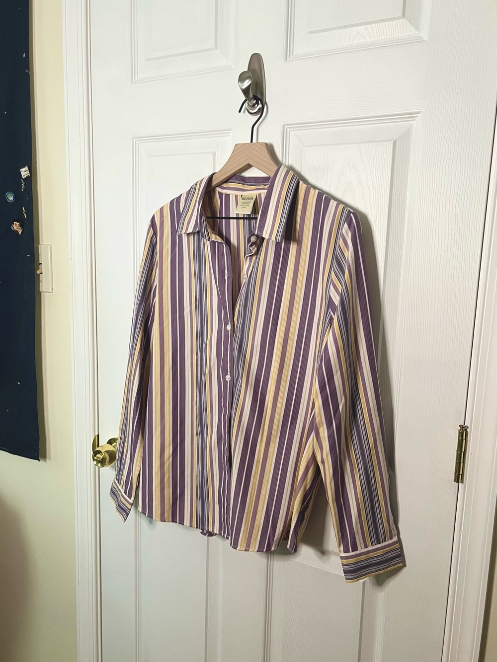✧・゚vtn purple and yellow striped button down shirt